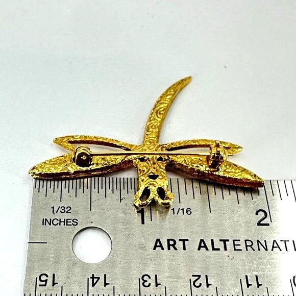 1928 Collection Gold-Tone Dragonfly Brooch With Pink & Blue Rhinestones - Picture 11 of 11